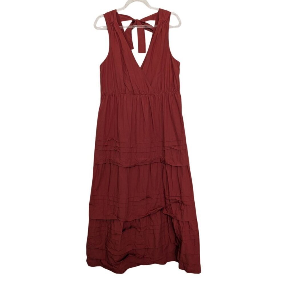 Marie Oliver Gabbie Tiered Dress Womens Size 4 V Neck Clay Brick Red Sleeveless